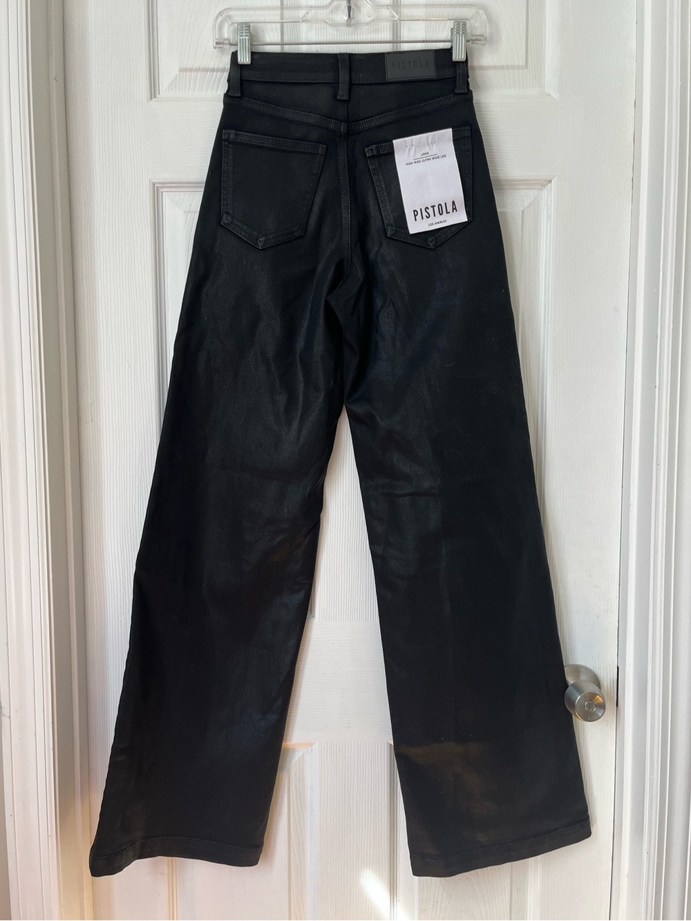pistola Lana Black coated noir high rise ultra Wide-Leg Pants size 24 - Picture 6 of 12